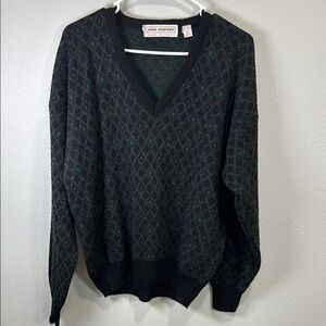 Vintage John Ashford V-Neck Black and Green Sweater‎ wool blend made in Italy